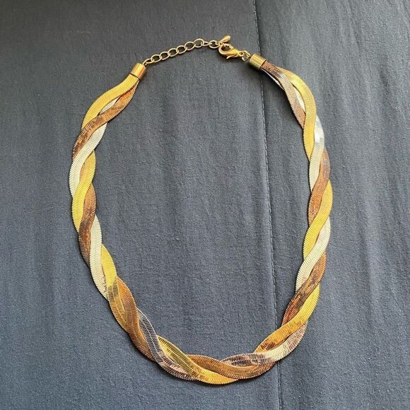 Avon Jewelry - Vintage AVON Three Color Metal Braided Twisted Necklace